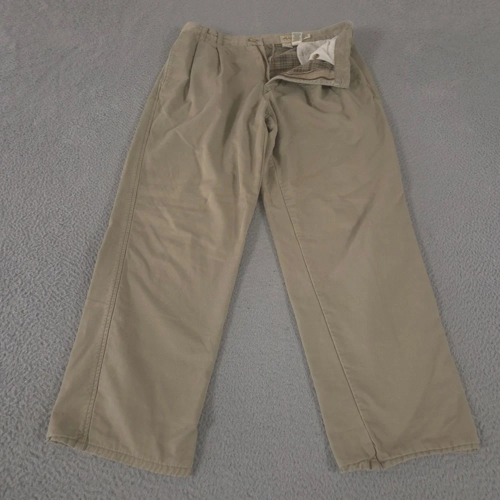 VINTAGE Eddie Bauer Pants Mens 35x32 Tan Straight Leg Flannel Lined Chino 90s